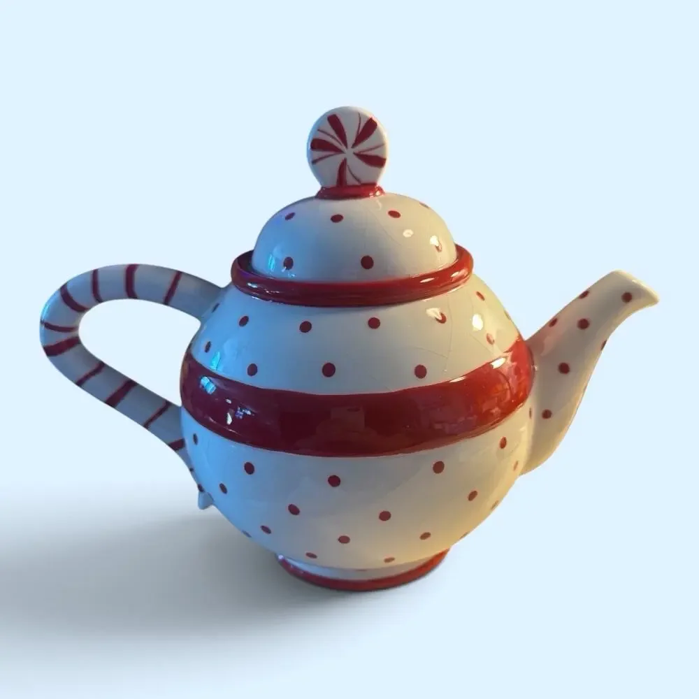 Harry & David holiday peppermint teapot Retired